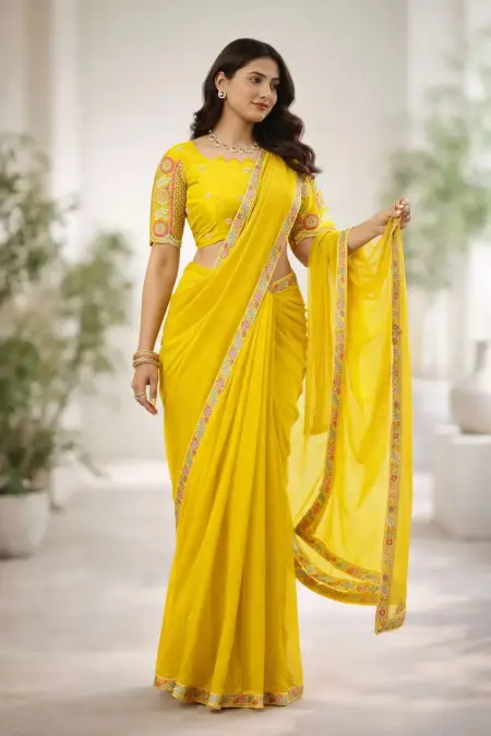 Yellow Georgette Bollywood Saree (Regular Sari)