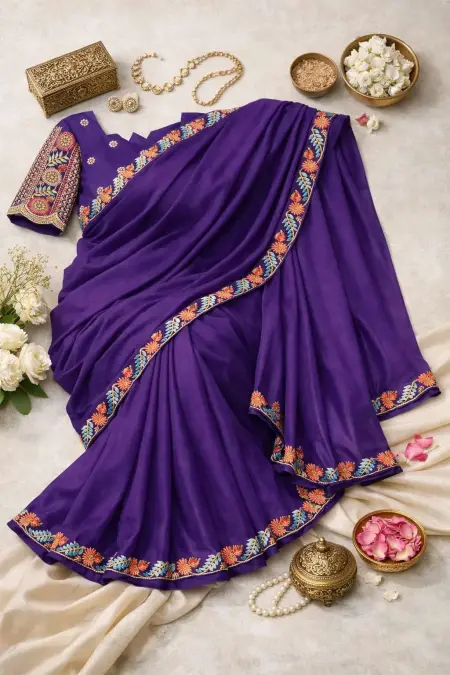 Purple Georgette Bollywood Saree (Regular Sari) view 4
