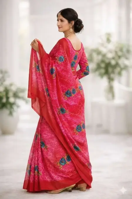 Dark Pink Georgette Bandhani Saree (Regular Sari) view 3