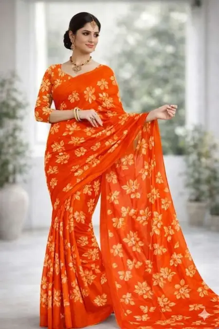 Orange Georgette Bandhani Saree (Regular Sari)