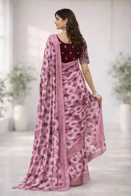 Dark Pink, Magenta, Maroon, Pink Chinon Two Tone Saree - Casual (Regular Sari) (Free Size) view 2