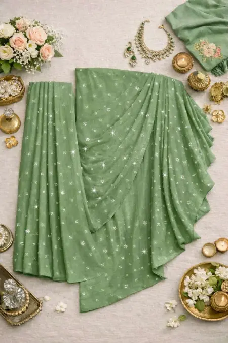 Mehendi Georgette Bollywood Saree (Regular Sari) view 4