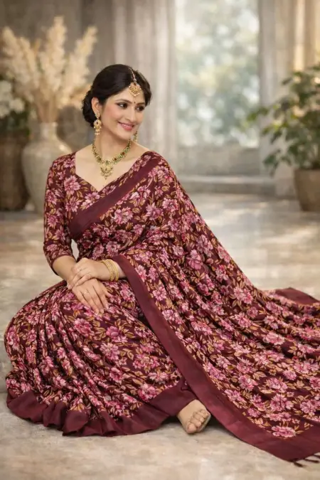 Maroon Georgette Bandhani Saree (Regular Sari) view 4