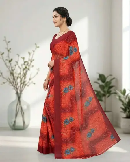 Red Georgette Bandhani Saree (Regular Sari) view 4