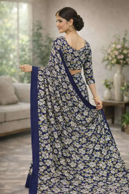 Navy Blue Georgette Bandhani Saree (Regular Sari) view 2