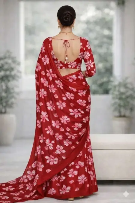 Maroon Georgette Bandhani Saree (Regular Sari) view 2