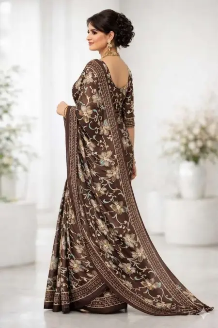 Brown Georgette Bandhani Saree (Regular Sari) view 4