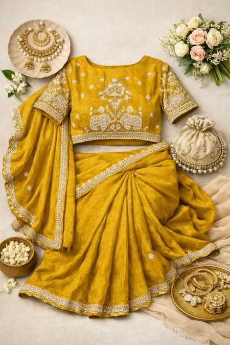 Mustard Art Silk Bollywood Saree (Regular Sari) view 4