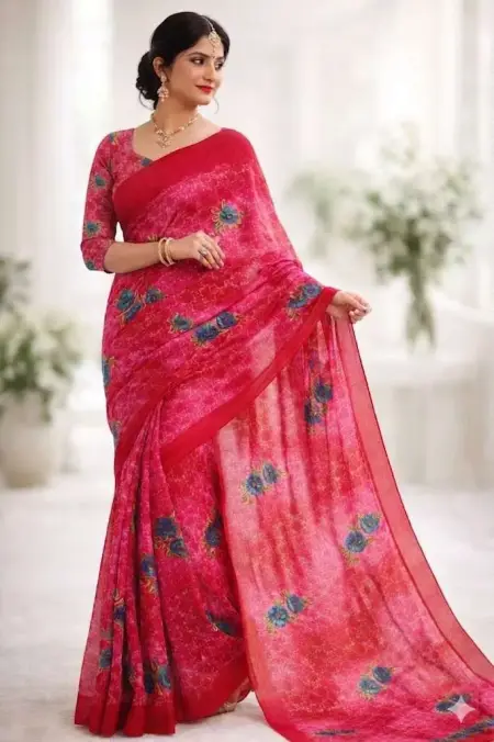 Dark Pink Georgette Bandhani Saree (Regular Sari)