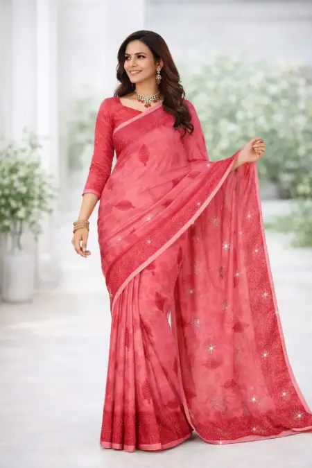 Peach Chiffon Daily Wear Saree (Regular Sari)