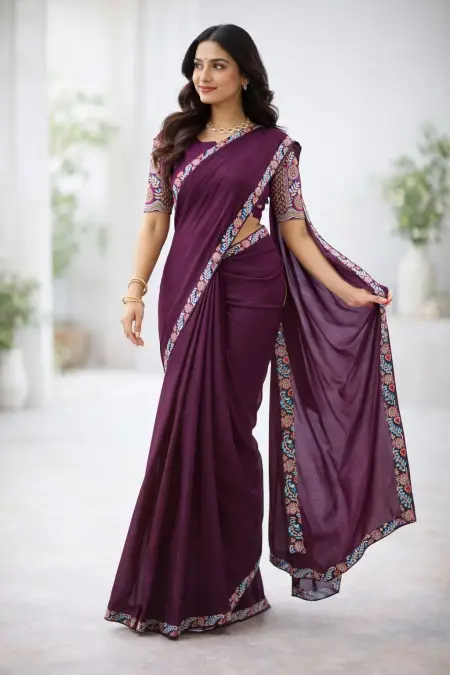 Wine Georgette Bollywood Saree (Regular Sari)