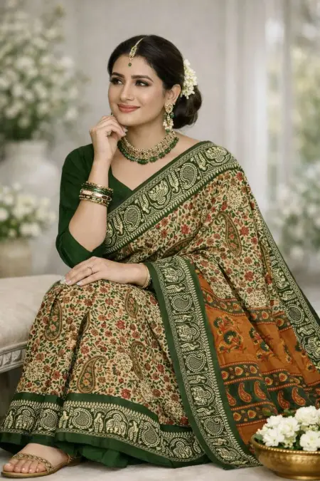Olive Cotton Bollywood Saree (Regular Sari) view 3