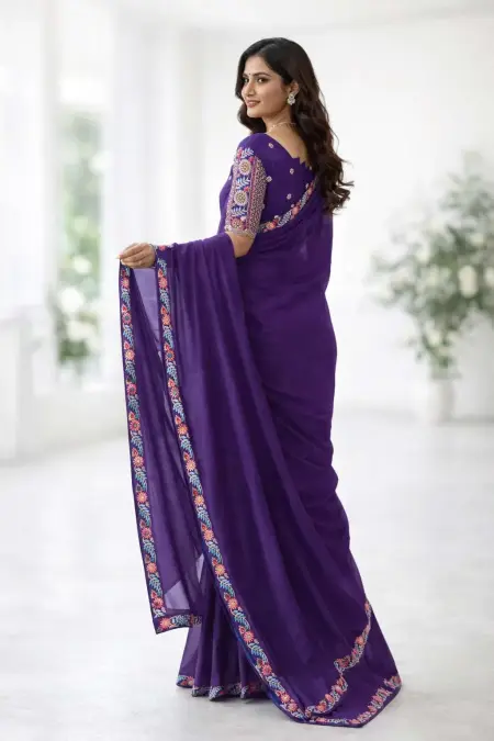 Purple Georgette Bollywood Saree (Regular Sari) view 2