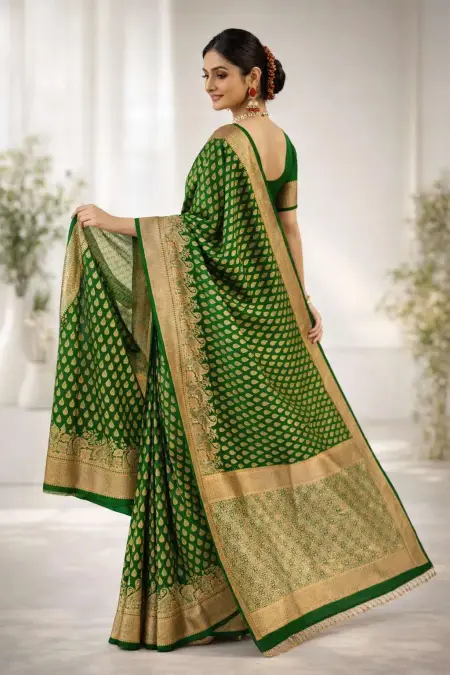 Green, Mehendi Art Silk Banarasi Saree view 4