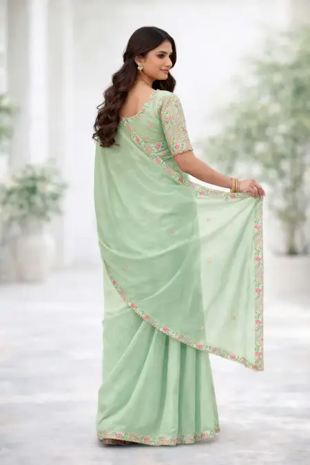 Light Green Silk Blend Bollywood Saree - Festive (Regular Sari) (Free Size) view 2