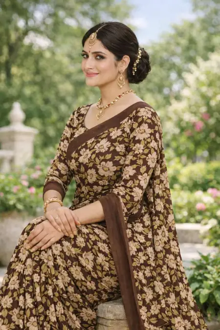 Brown Georgette Bandhani Saree (Regular Sari) view 2