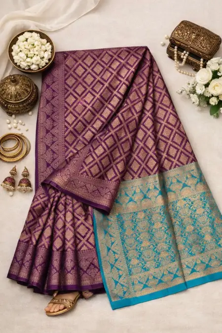 Wine, Rama Banarasi Silk Banarasi Saree - Casual (Regular Sari) (Free Size) view 4