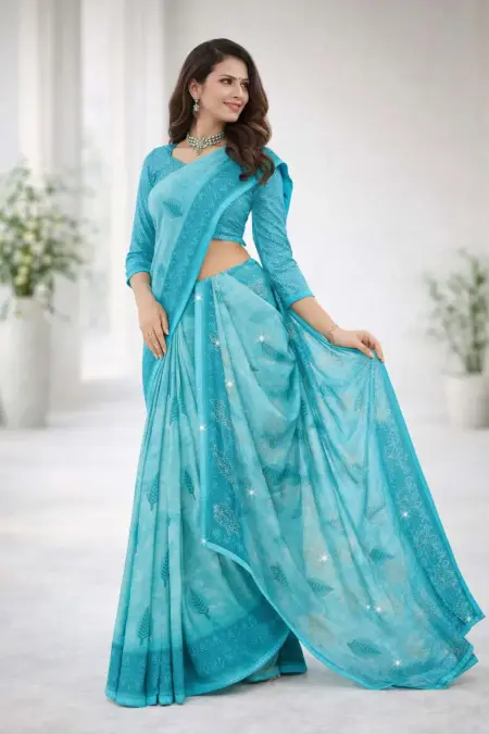 Light Blue Chiffon Daily Wear Saree (Regular Sari)