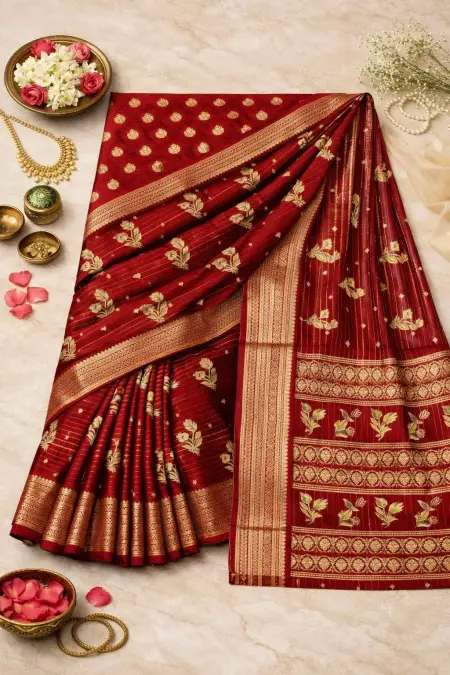 Red, Rust Banarasi Silk Banarasi Saree - Casual (Regular Sari) (Free Size) view 4