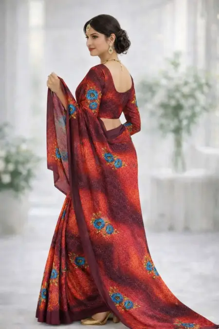 Maroon Georgette Bandhani Saree (Regular Sari) view 2