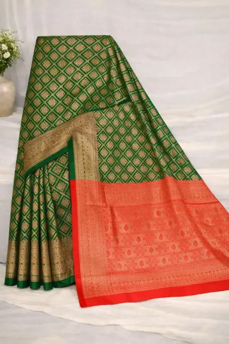 Green, Red Banarasi Silk Banarasi Saree (Regular Sari) view 4
