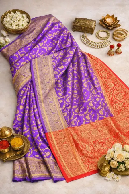 Purple, Red Art Silk Bollywood Saree (Regular Sari) view 4