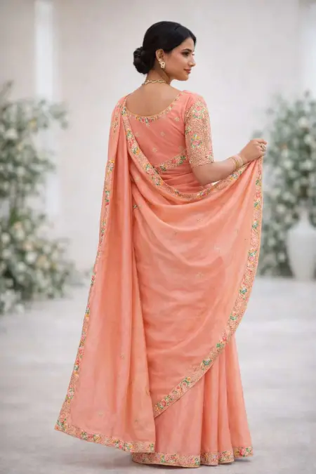 Peach Silk Blend Bollywood Saree - Festive (Regular Sari) (Free Size) view 2