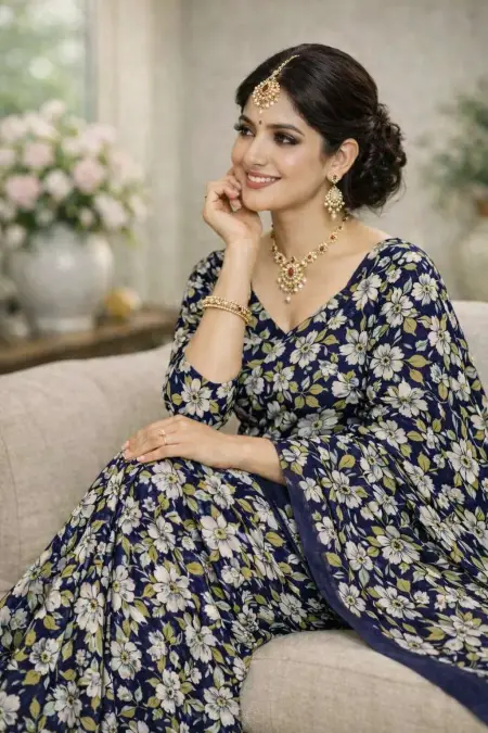Navy Blue Georgette Bandhani Saree (Regular Sari) view 4
