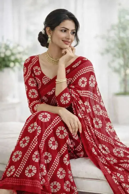 Maroon Georgette Bandhani Saree (Regular Sari) view 3