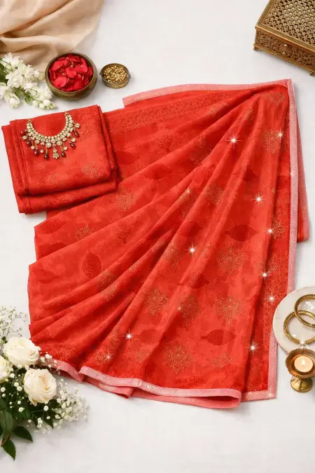 Red Chiffon Daily Wear Saree (Regular Sari) view 4