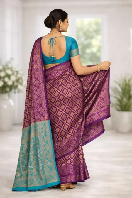 Wine, Rama Banarasi Silk Banarasi Saree - Casual (Regular Sari) (Free Size) view 2
