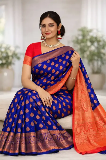 Indigo, Pink Banarasi Silk Banarasi Saree (Regular Sari) view 3