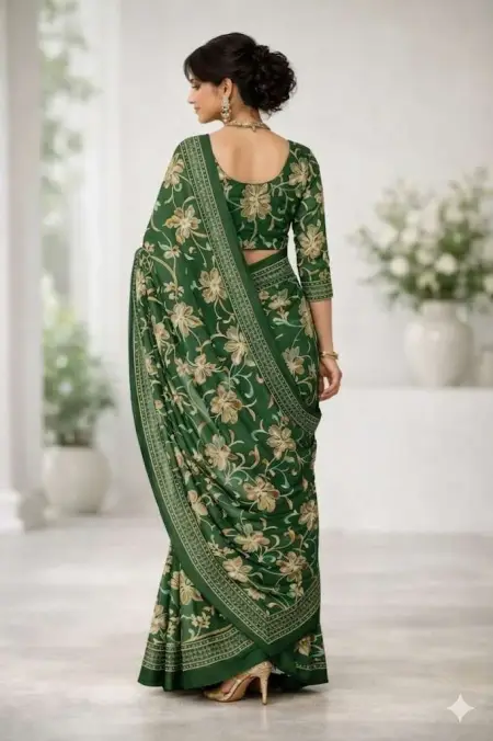 Green Georgette Bandhani Saree (Regular Sari) view 2