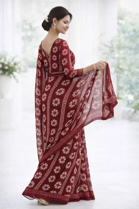 Maroon Georgette Bandhani Saree (Regular Sari) view 3