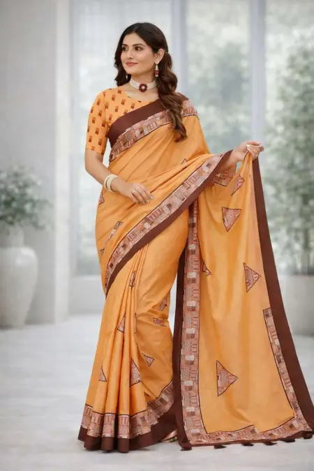 Orange Art Silk Bollywood Saree - Casual (Regular Sari) (Free Size)