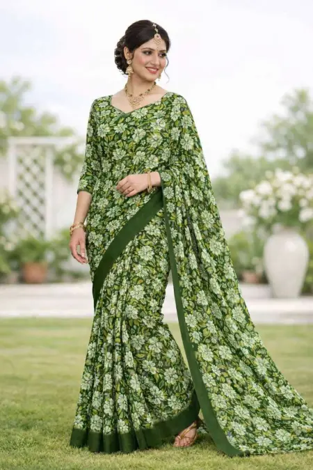 Green Georgette Bandhani Saree (Regular Sari)