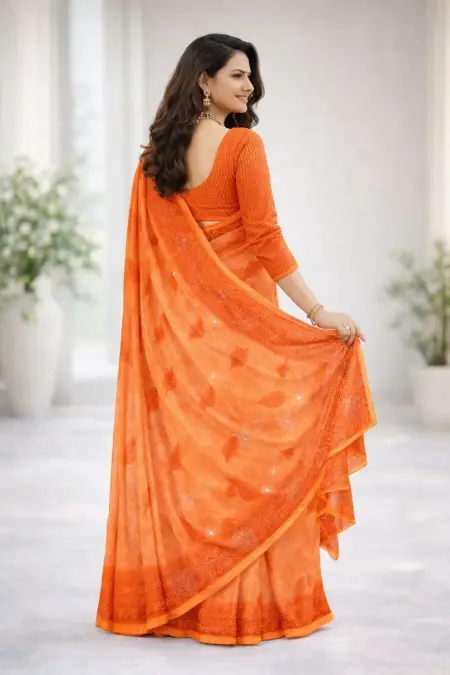 Orange Chiffon Daily Wear Saree (Regular Sari) view 2