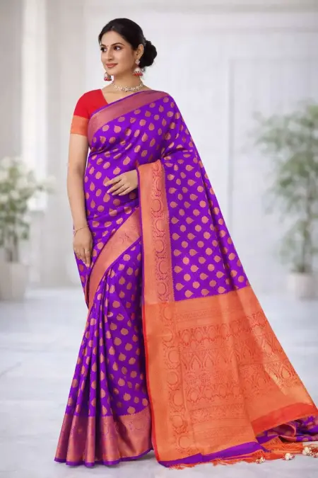 Blue, Indigo, Red Banarasi Silk Banarasi Saree (Regular Sari)