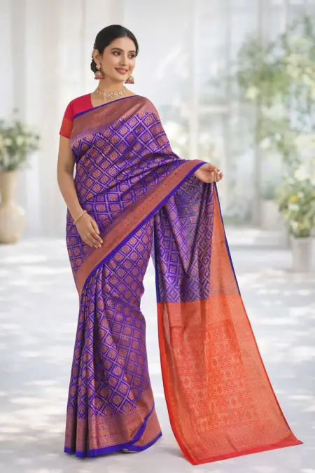 Purple, Red Banarasi Silk Banarasi Saree (Regular Sari)
