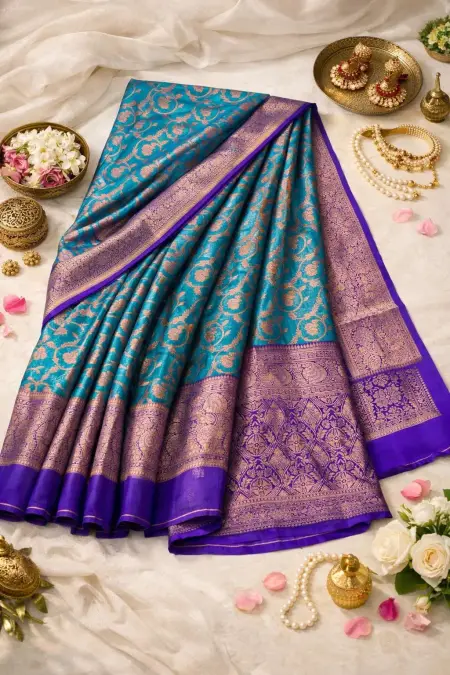 Aqua Blue, Purple Banarasi Silk Banarasi Saree (Regular Sari) view 4