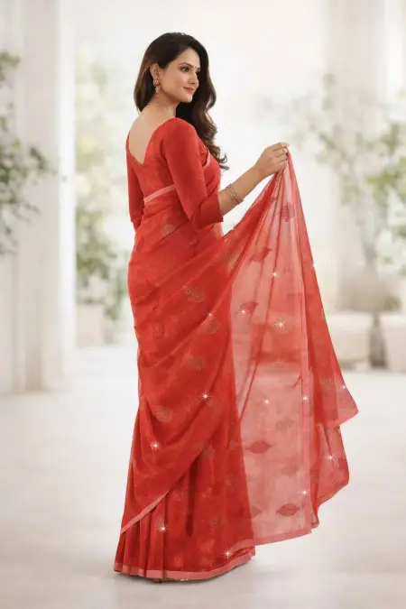 Red Chiffon Daily Wear Saree (Regular Sari) view 2