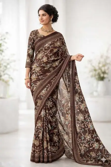 Brown Georgette Bandhani Saree (Regular Sari)