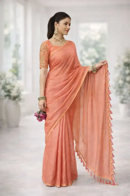 Peach Art Silk Bollywood Saree (Regular Sari)
