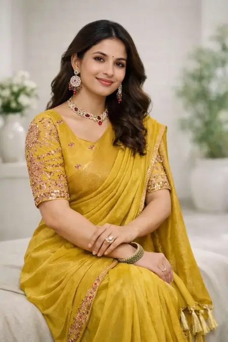 Mustard Art Silk Bollywood Saree (Regular Sari) view 3