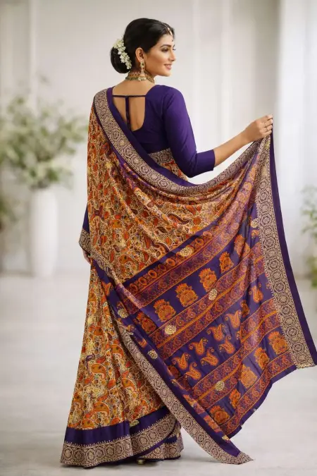 Indigo, Multicolor Cotton Bollywood Saree - Casual (Regular Sari) (Free Size) view 2