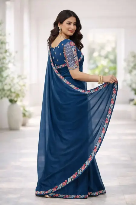 Navy Blue Georgette Bollywood Saree (Regular Sari) view 2