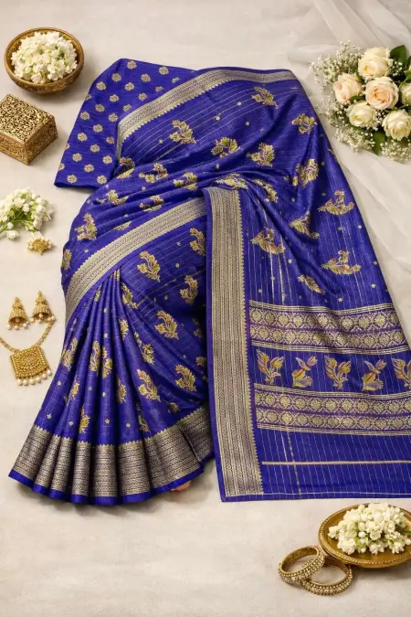 Blue, Dark Blue, Indigo, Navy Blue Banarasi Silk Banarasi Saree (Regular Sari) view 4