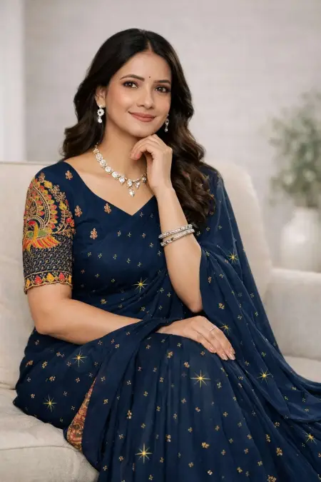 Navy Blue Art Silk Saree (Regular Sari) view 3