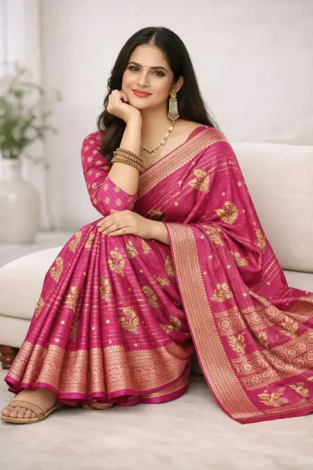 Dark Pink, Magenta, Pink Banarasi Silk Banarasi Saree (Regular Sari) view 3