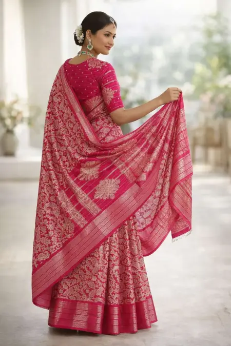Dark Pink, Magenta, Pink Banarasi Silk Banarasi Saree (Regular Sari) view 2